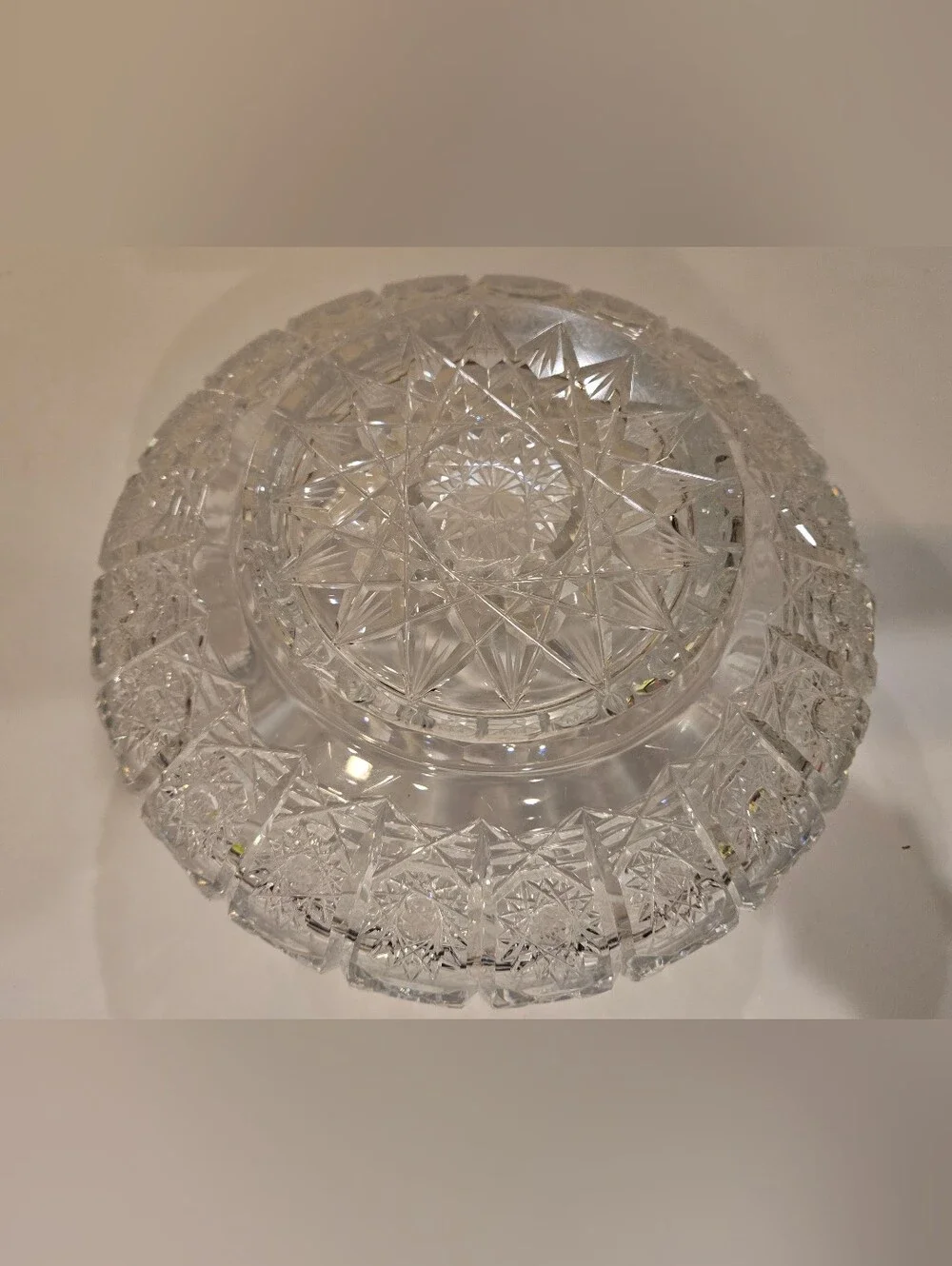Vintage Large Bohemian Crystal Bowl With Sawtooth Scalloped Edge